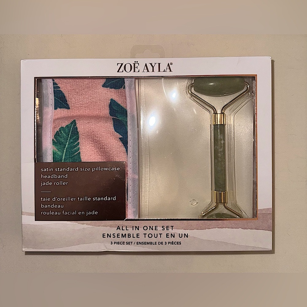 Zoe Ayla ALL IN ONE SET, Satin Standard Size Pillowcase, Headband & Jade Roller